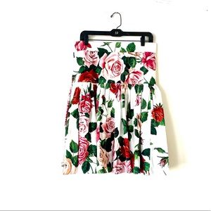 Dolce & Gabbana White Cotton Floral A-Line Skirt
